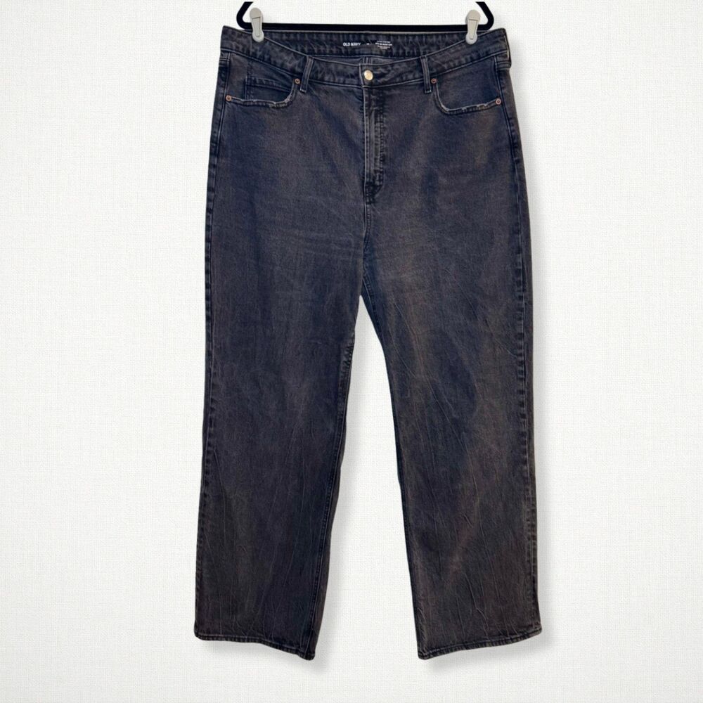 Old Navy Womens 18 Sky-Hi Wide Leg Jeans Washed Black Extra High Rise Cotton